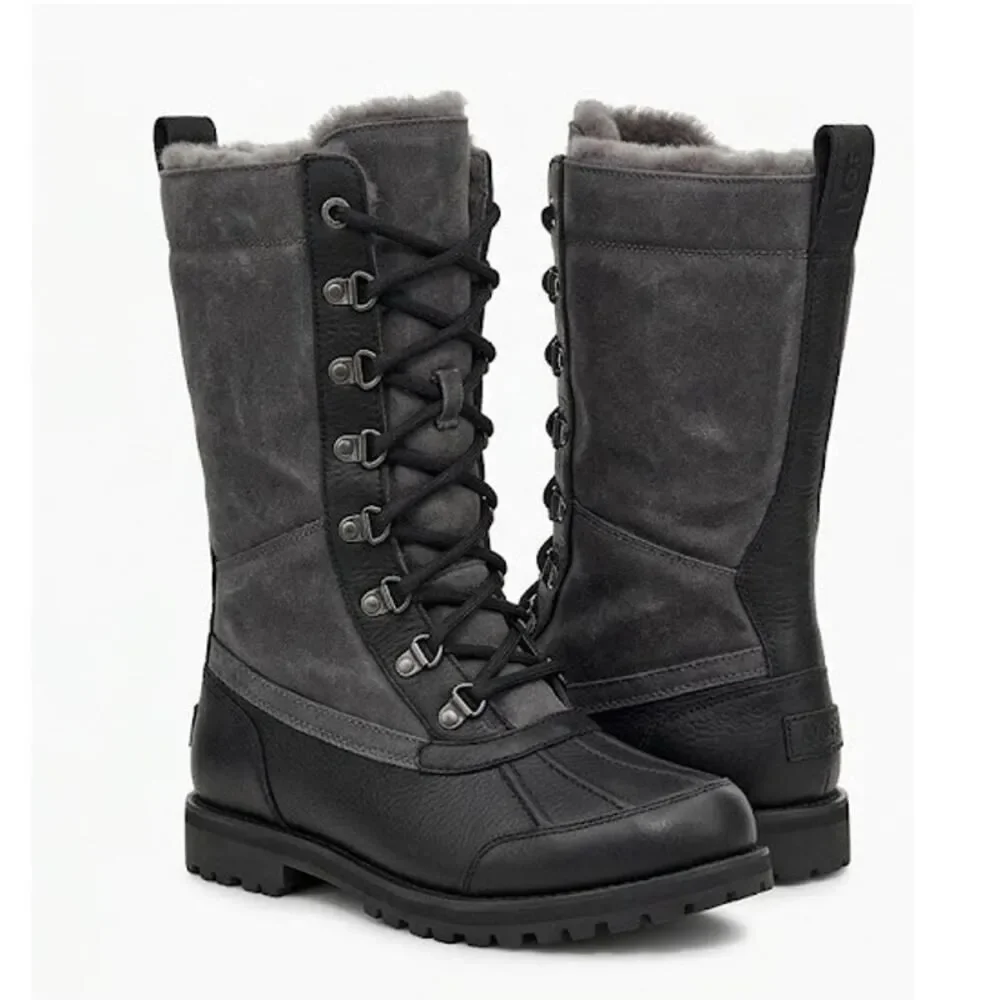 UGG Adirondack III Tall Boots Size 7 Black Grey Suede Leather Waterproof